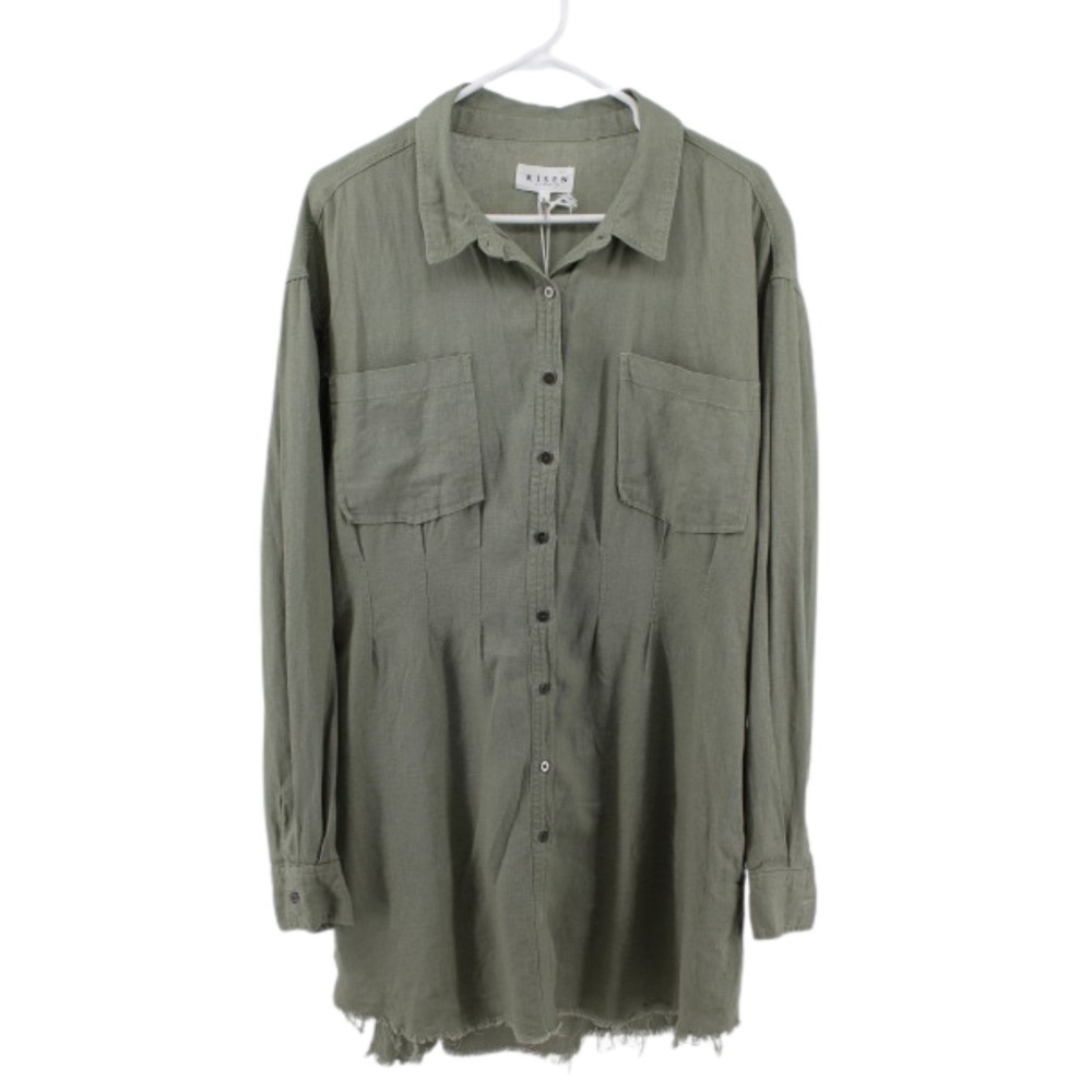 Risen Los Angeles Linen Blend Shirt‎ Dress Womens XL Sage Green Button Up NWT - Picture 2 of 9